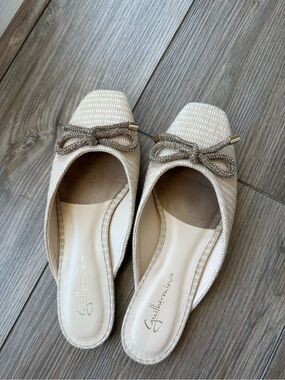 Guilhermina Cream Woven Bow Backless Mules